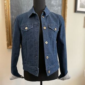 Women's Kate Spade jean jacket with stripe cuffs. Size small. Gold buttons.